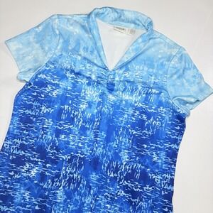 Chico's Zenergy Golf Top Womens 0 Blue Abstract Print Short Sleeve Athletic Polo
